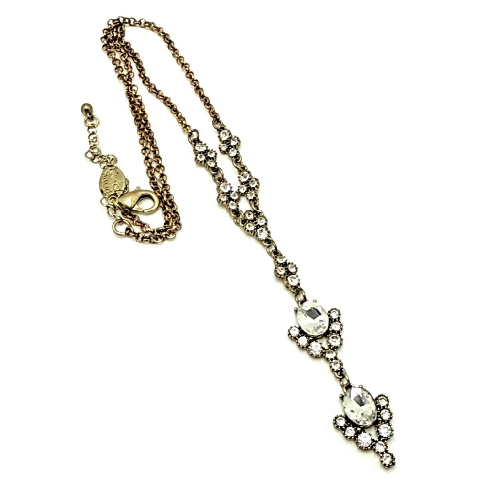 SPRING STREET Cubic Zirconia Y Drop Necklace Gold Tone Crystal Revival 16-18"